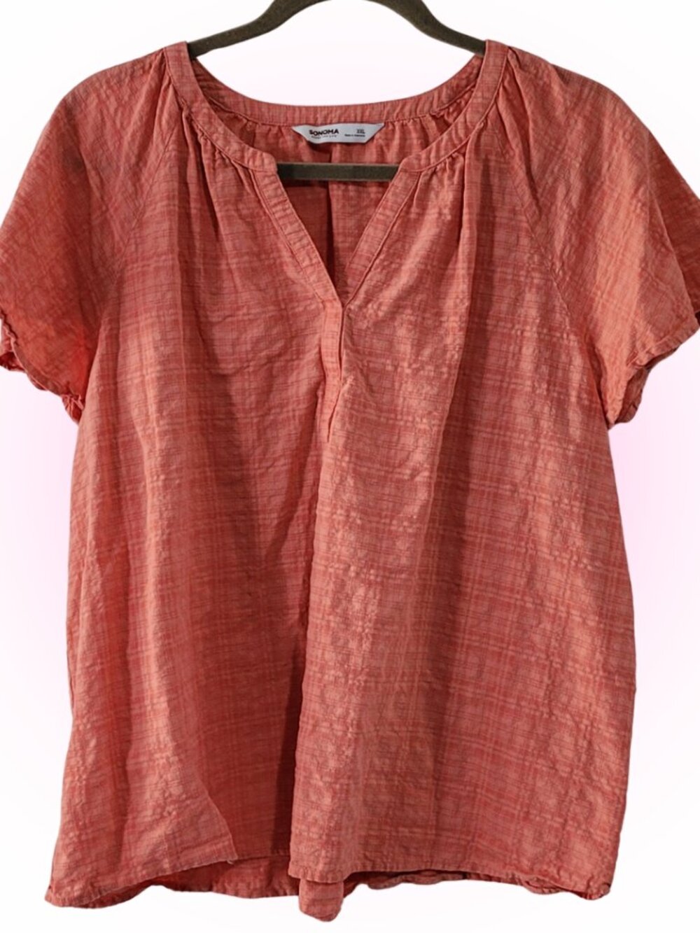 PRETTY CORAL ORANGE WOMEN'S COMFY V-NECK BLOUSE EUC 2X XXL
